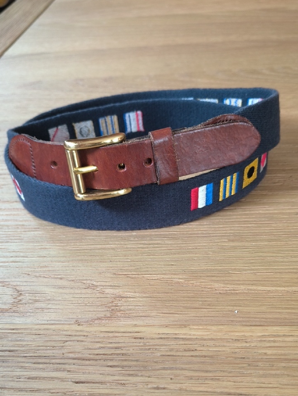 Leather Man Ltd Nautical Flag Belt | Solid Brass Buckle | Essex CT | Size 38